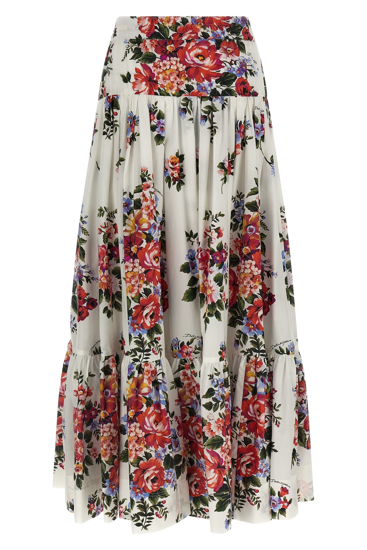 long skirt in all-over mazzo di fiori print cotton poplin