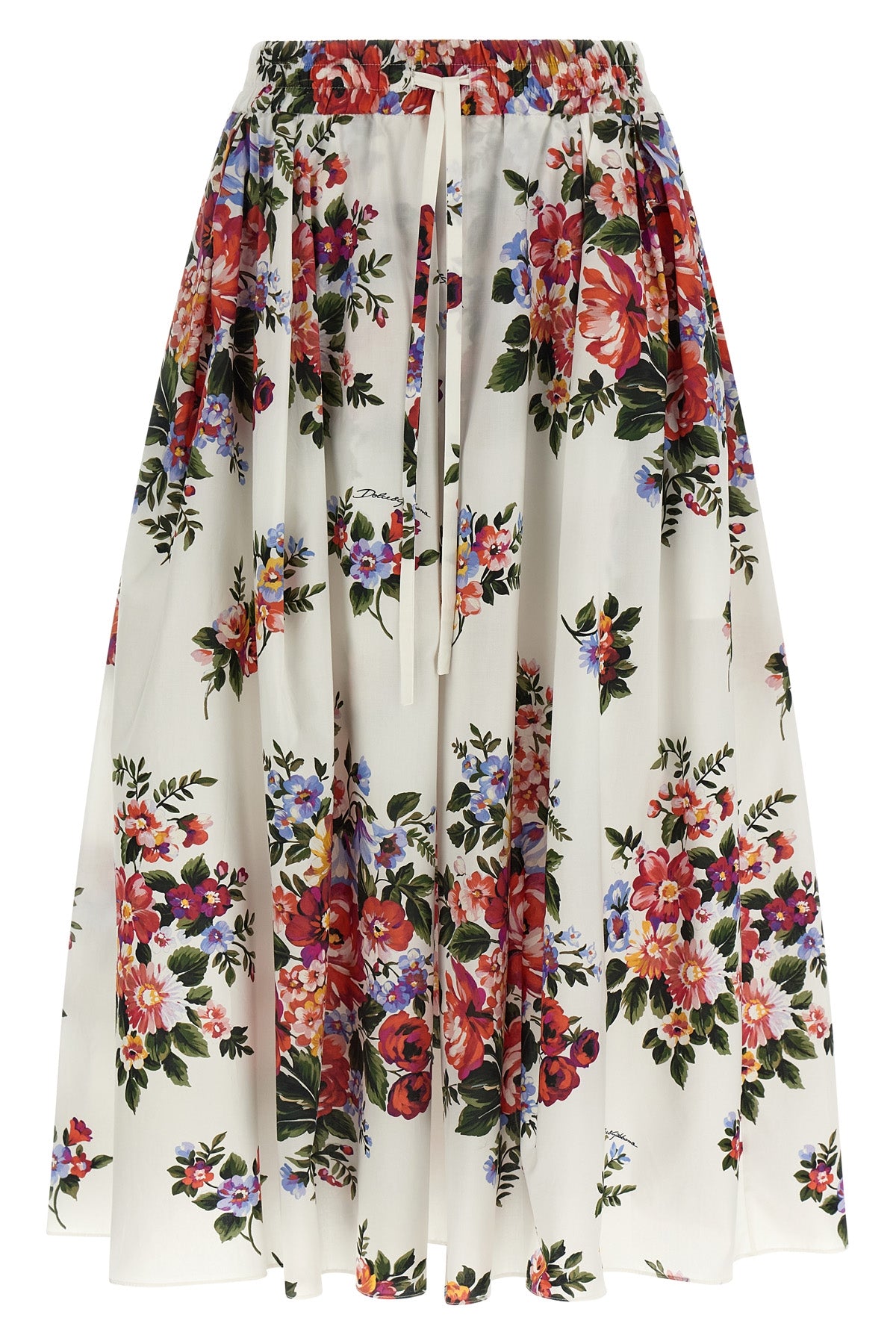 midi skirt in all-over mazzo di fiori print cotton poplin