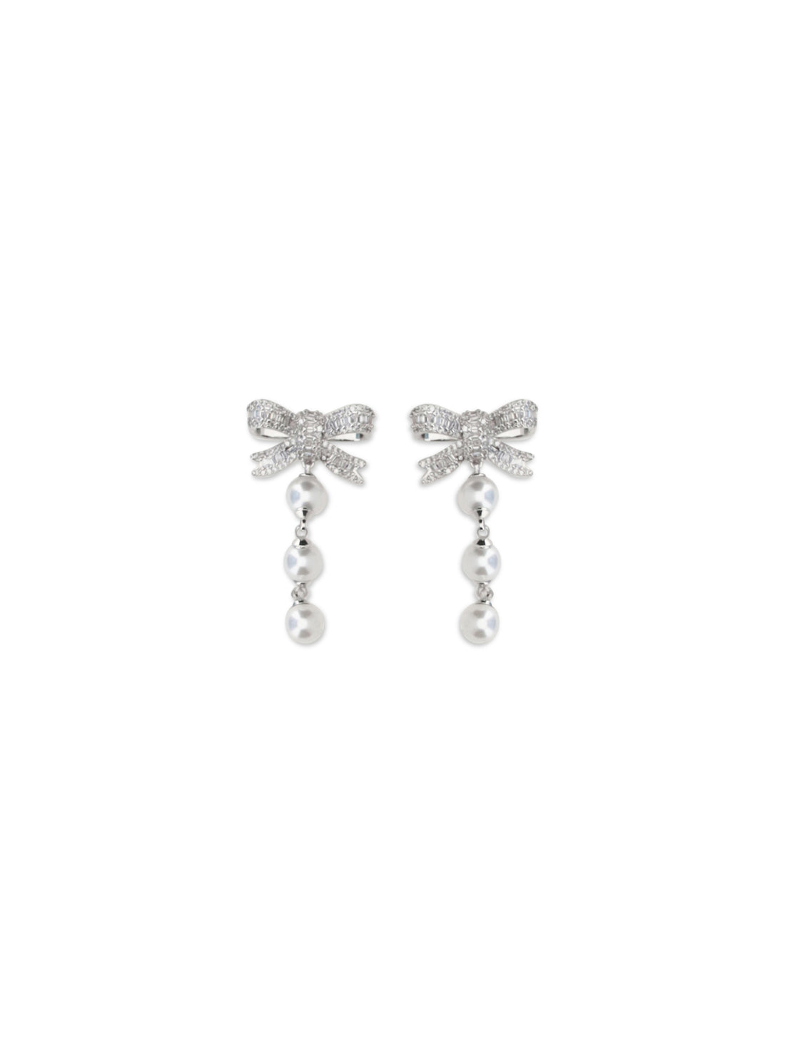 SELF-PORTRAIT OS crystal bow and pearl drop earrings