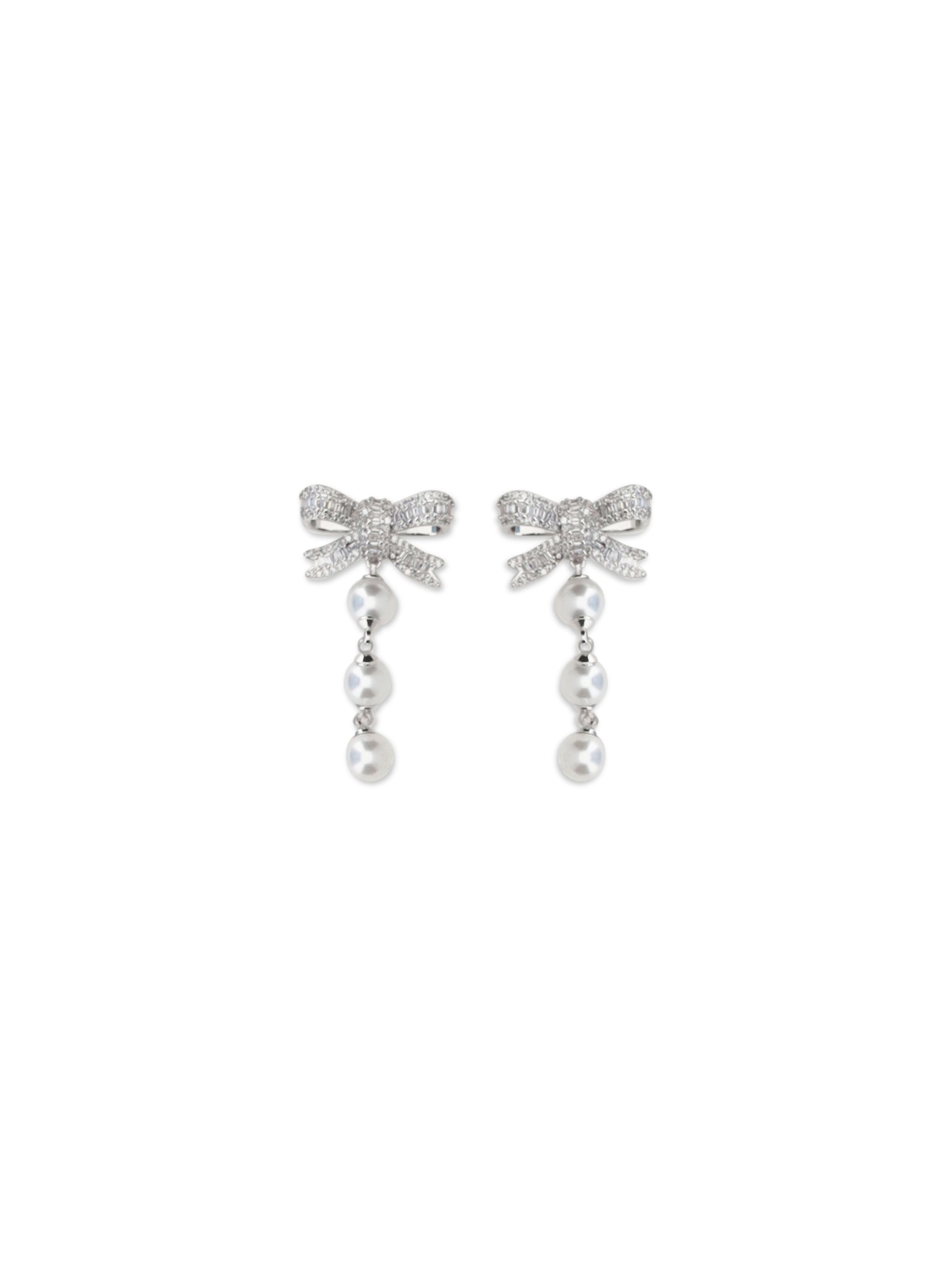 crystal bow and pearl drop earrings