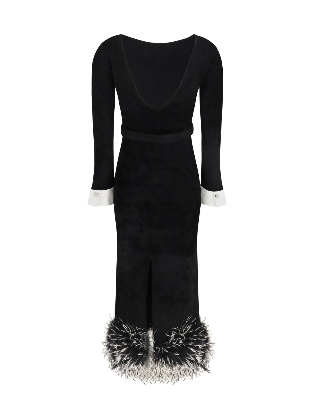 SELF-PORTRAIT L feather-trimmed chenille midi dress