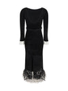 feather-trimmed chenille midi dress