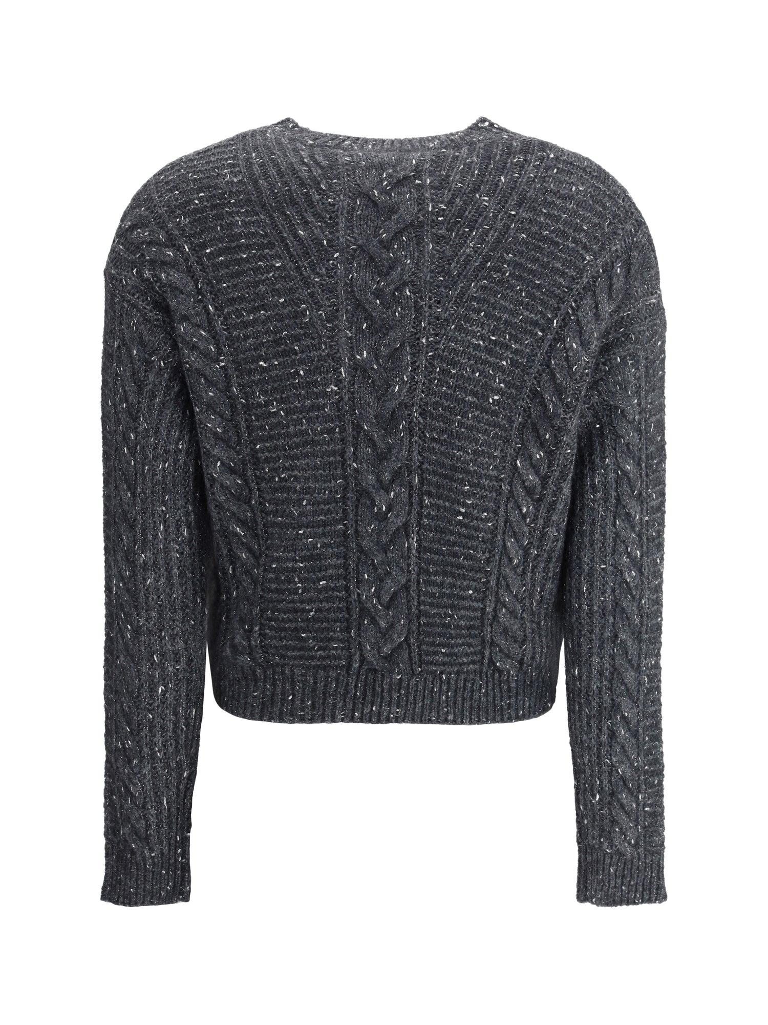 MAX MARA STUDIO L cropped boxy sweater in alpaca-blend yarn interwoven with metallic fibers 
