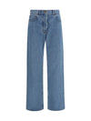 straight-leg selvedge cotton jeans with adjustable back strap
