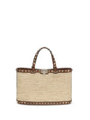 rockstud raffia tote bag