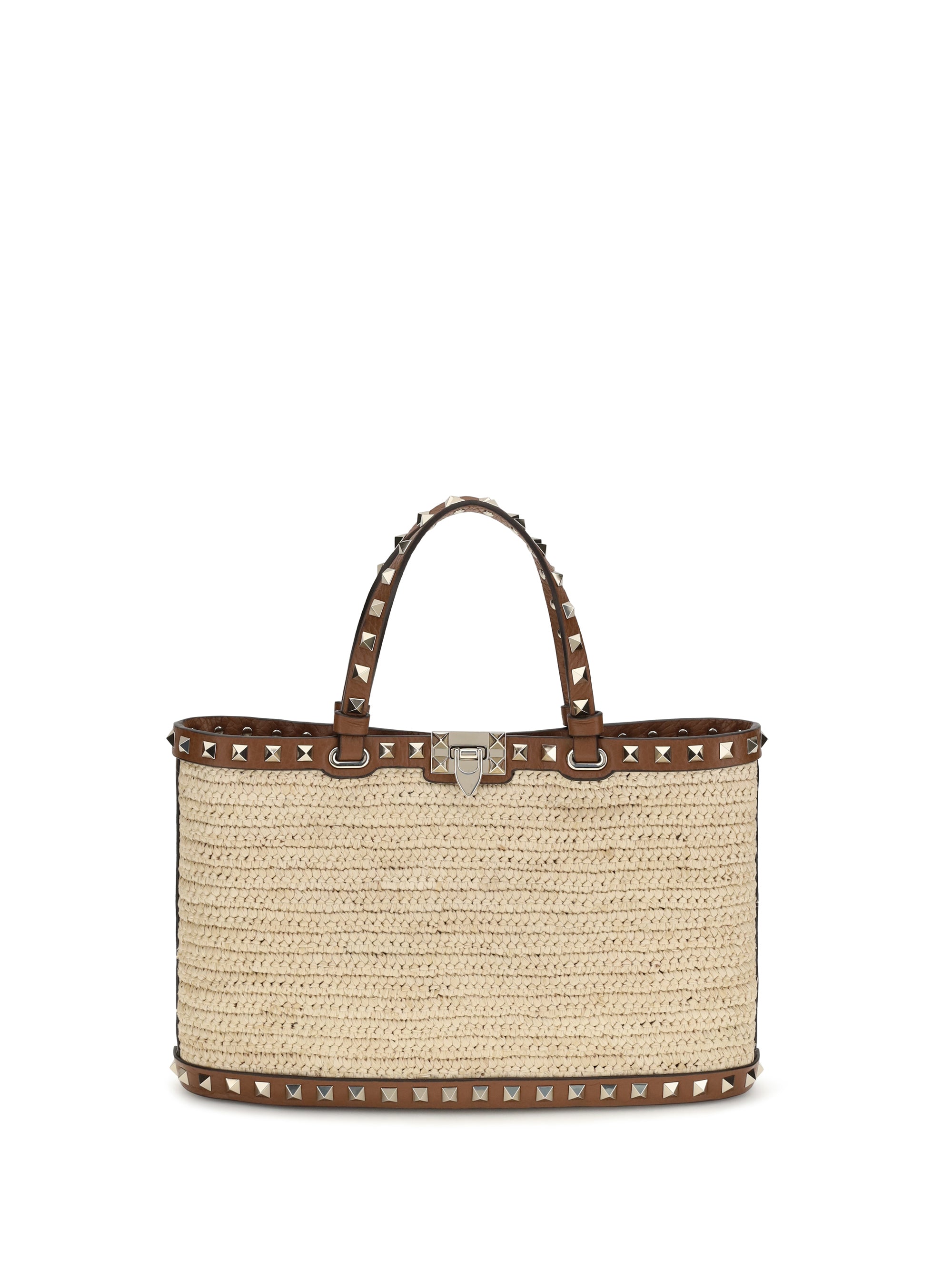 rockstud raffia tote bag
