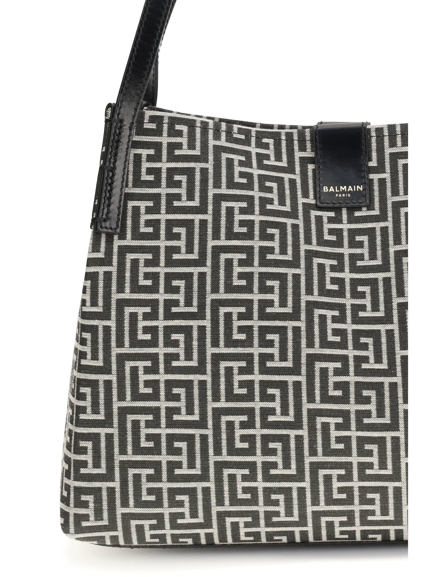 BALMAIN OS jacquard and leather tote bag