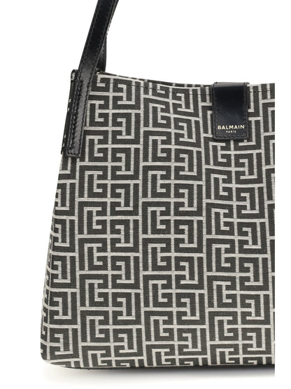 BALMAIN OS jacquard and leather tote bag