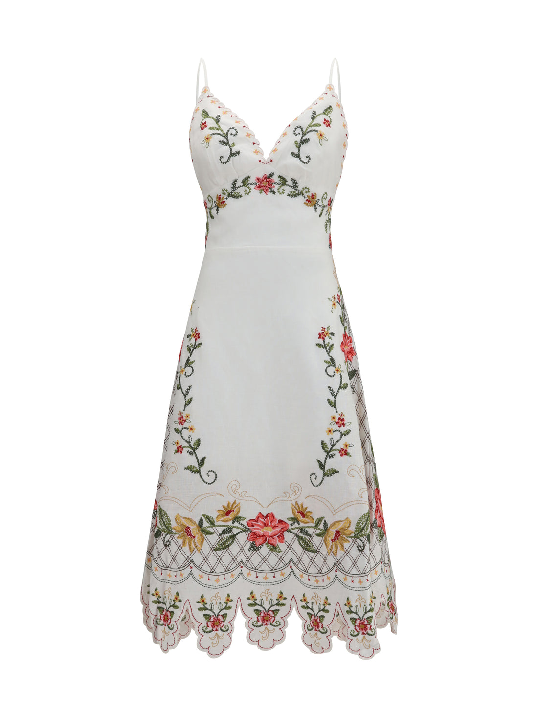 FARM RIO M embroidered midi dress with asymmetrical hem