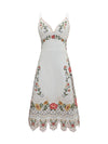 embroidered midi dress with asymmetrical hem