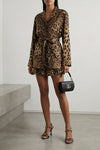 leopardo print stretch silk satin shirt