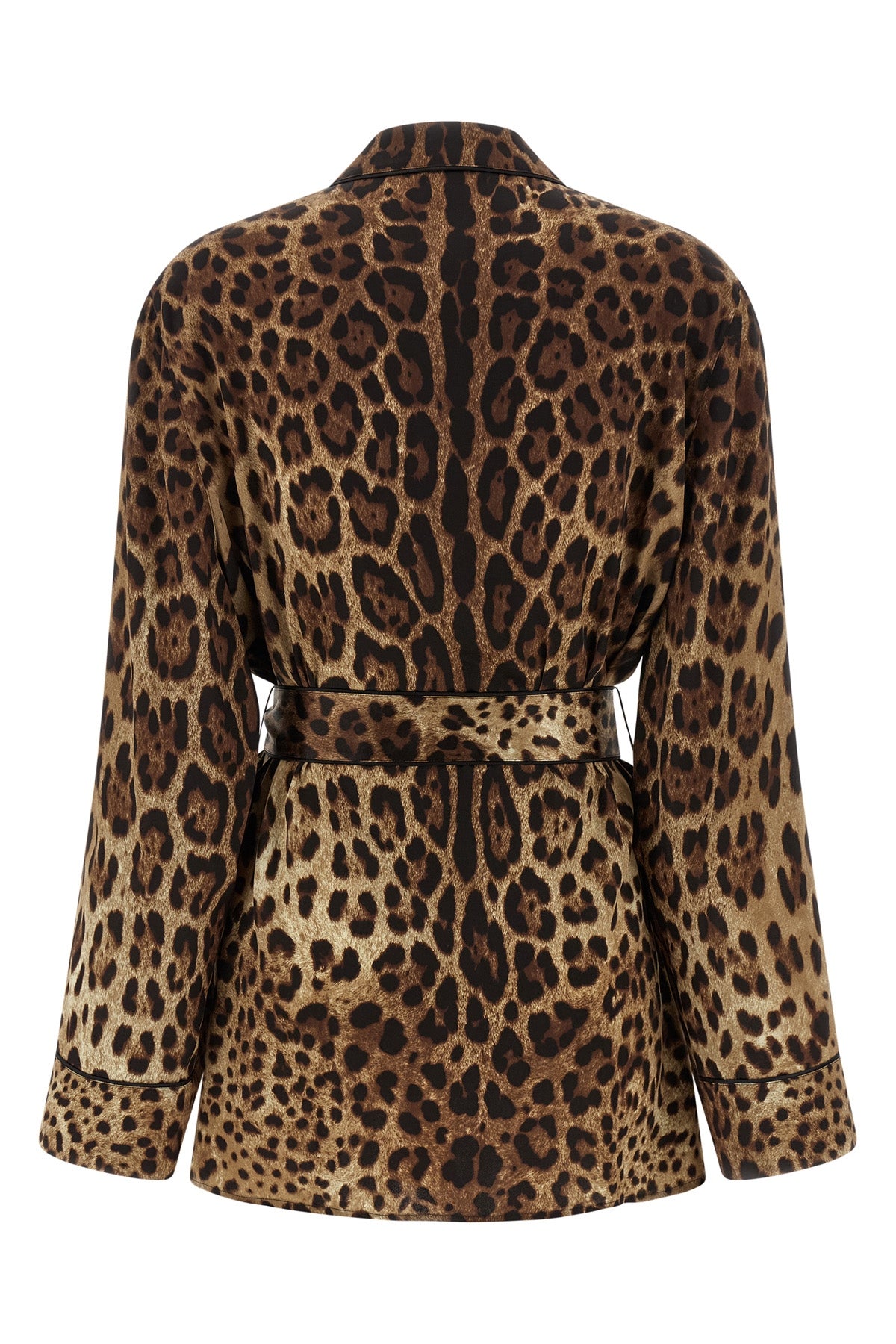 leopardo print stretch silk satin shirt