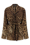 leopardo print stretch silk satin shirt
