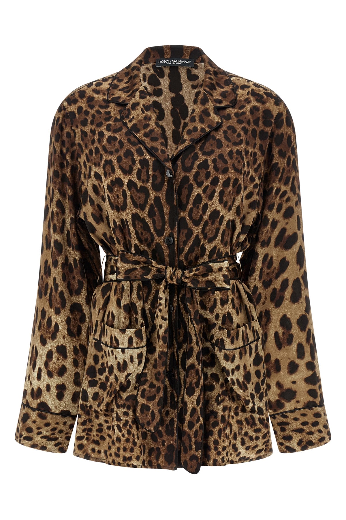 leopardo print stretch silk satin shirt