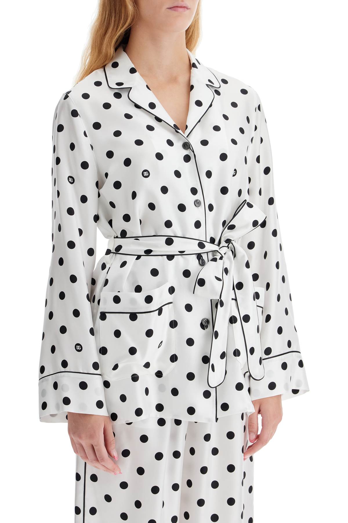 silk polka dot pajama shirt