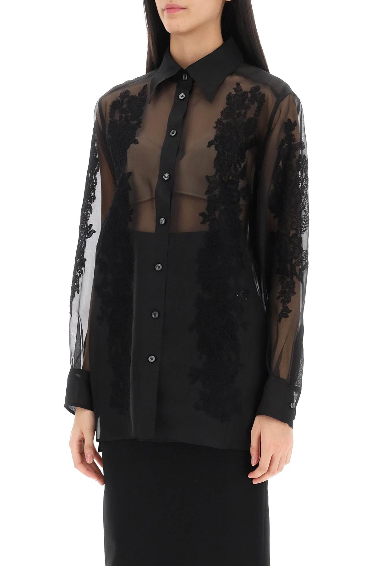 organza shirt with lace inserts