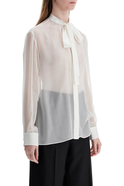 optical white silk shirt with mandarin collar