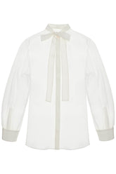 optical white silk shirt with mandarin collar