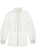 optical white silk shirt with mandarin collar