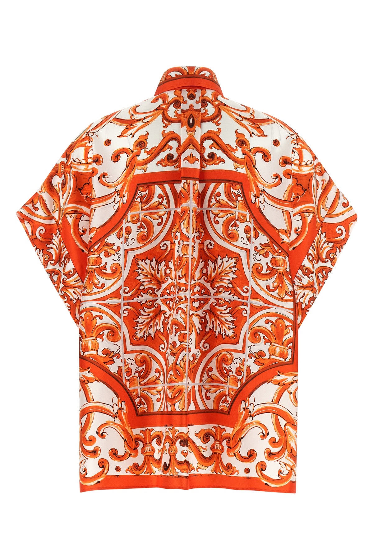 all-over maiolica print silk shirt