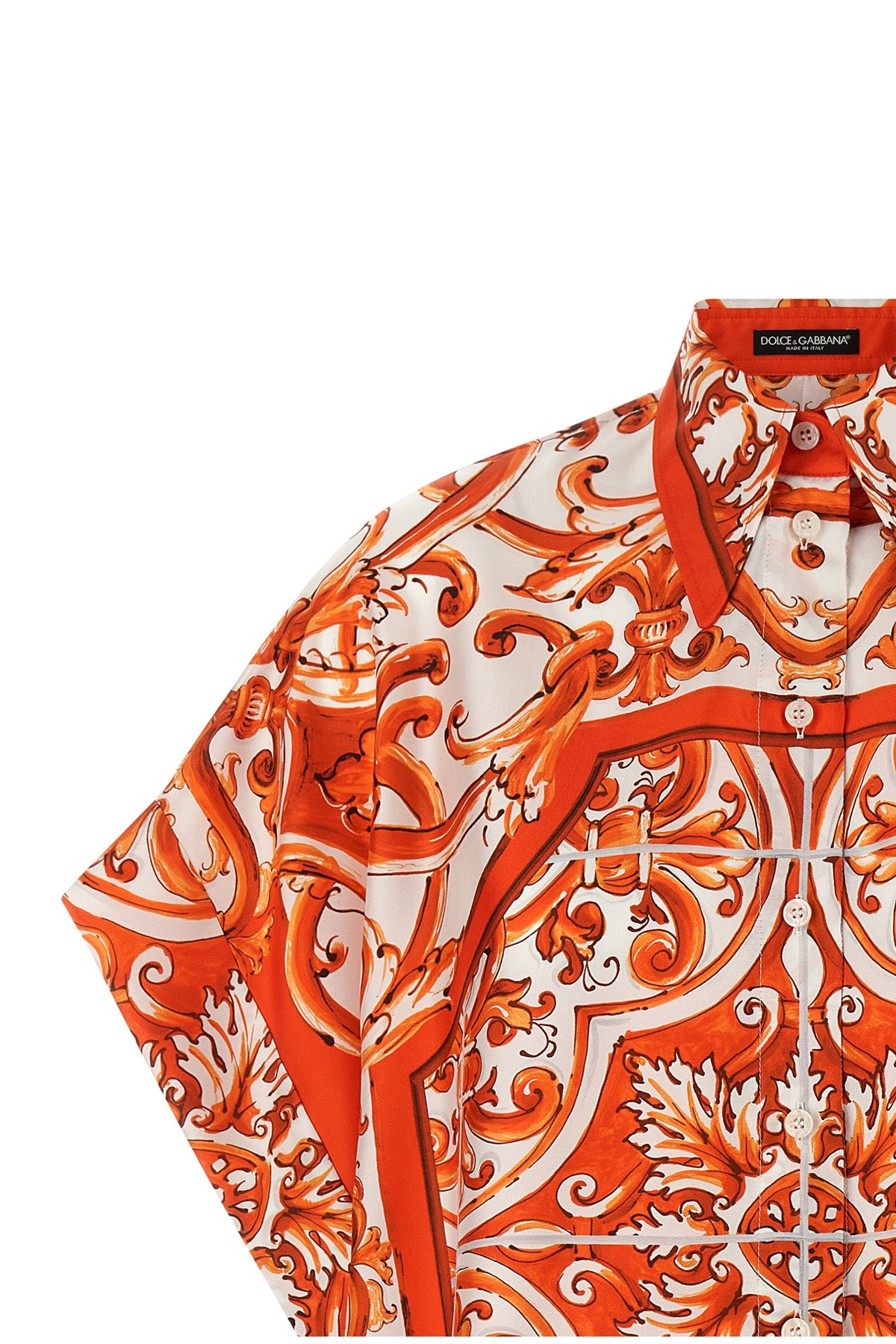 all-over maiolica print silk shirt