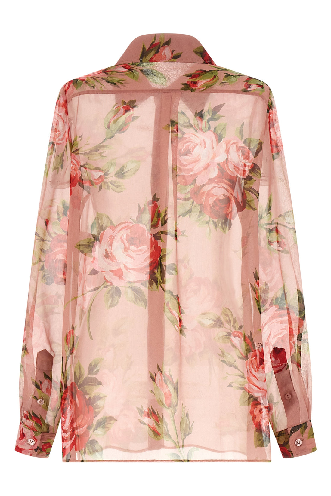 DOLCE &amp; GABBANA 38 all-over bouquet rose print semi-transparent silk chiffon shirt