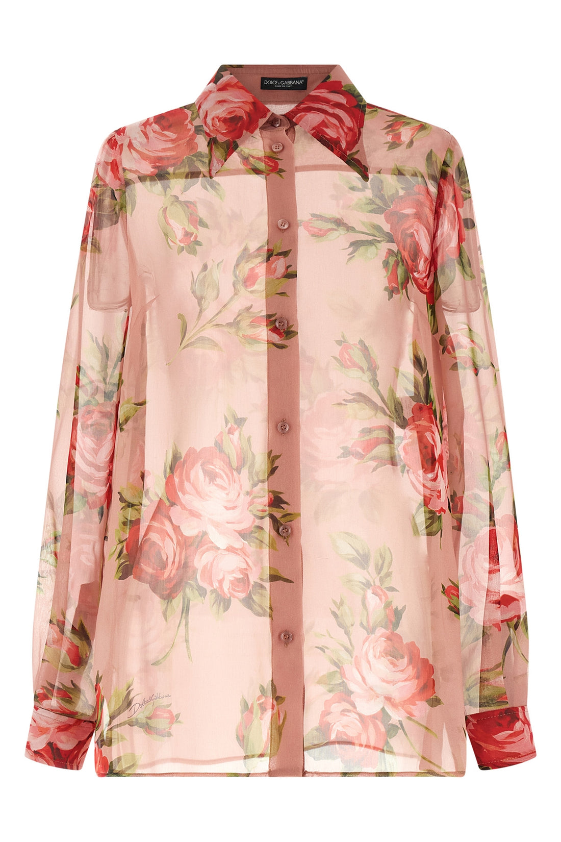 DOLCE &amp; GABBANA 38 all-over bouquet rose print semi-transparent silk chiffon shirt