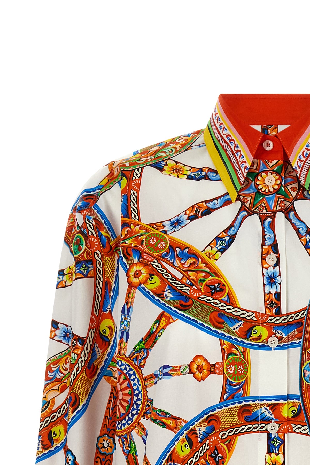 the dolce & gabbana pure cotton shirt stands out for its iconic multicolor print