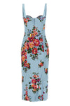 mazzo di fiori print midi dress in stretch satin