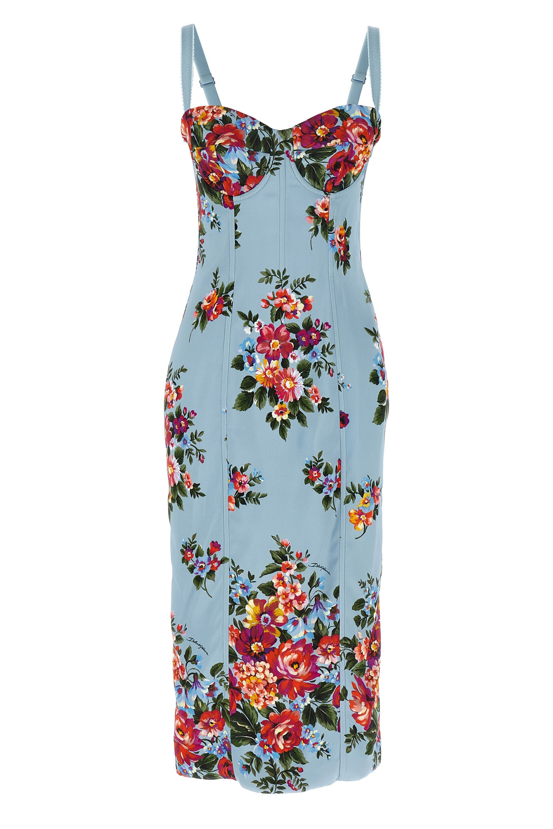 DOLCE &amp; GABBANA 48 mazzo di fiori print midi dress in stretch satin
