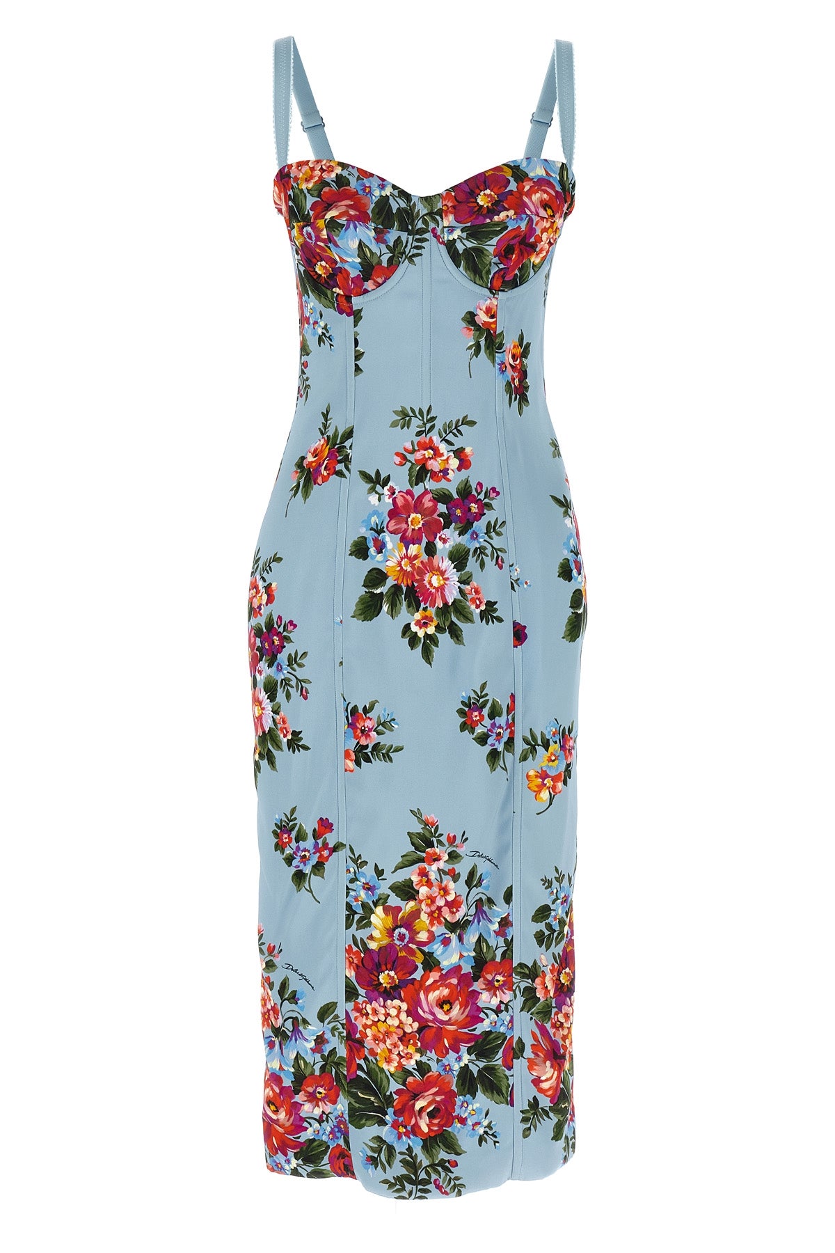 mazzo di fiori print midi dress in stretch satin