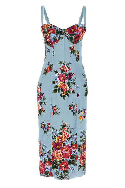 mazzo di fiori print midi dress in stretch satin