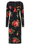 bouquet rose print satin midi dress