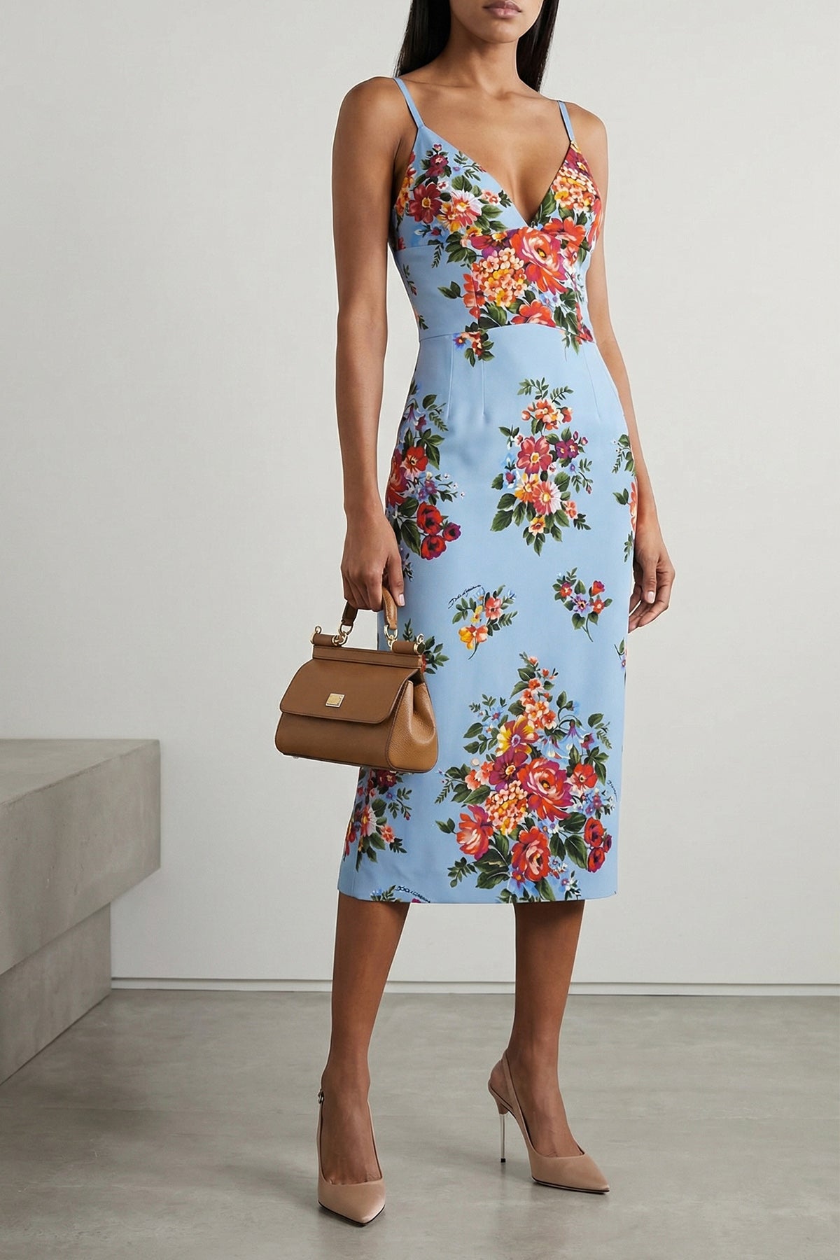 all over mazzo di fiori print satin midi dress