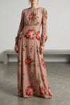 all-over long dress in silk crêpe