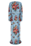 long dress in all-over mazzo di fiori print silk charmeuse