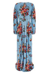 long dress in all-over mazzo di fiori print silk charmeuse
