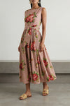 all over bouquet rose print cotton midi dress