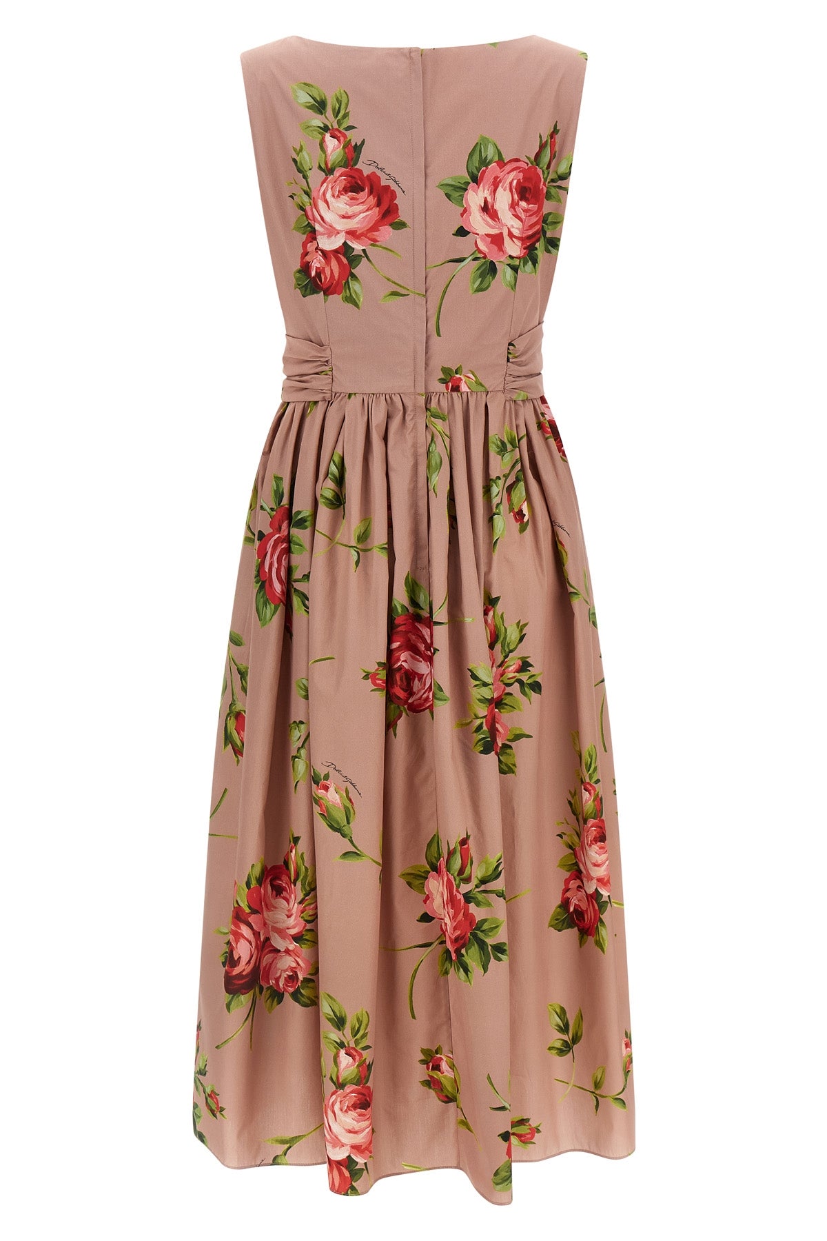 all over bouquet rose print cotton midi dress
