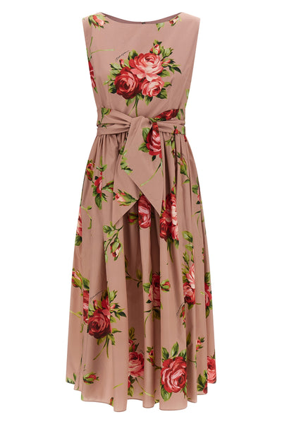 all over bouquet rose print cotton midi dress