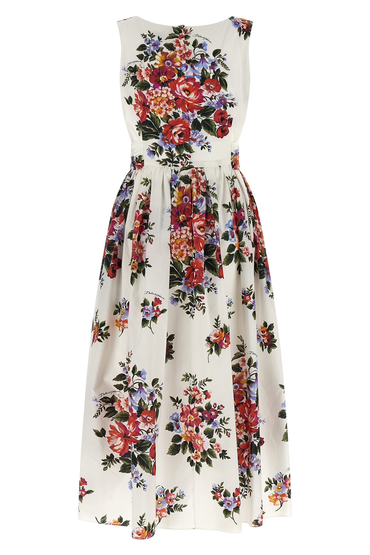 bouquet di fiori print cotton poplin midi dress