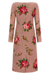 bouquet rose print silk midi dress