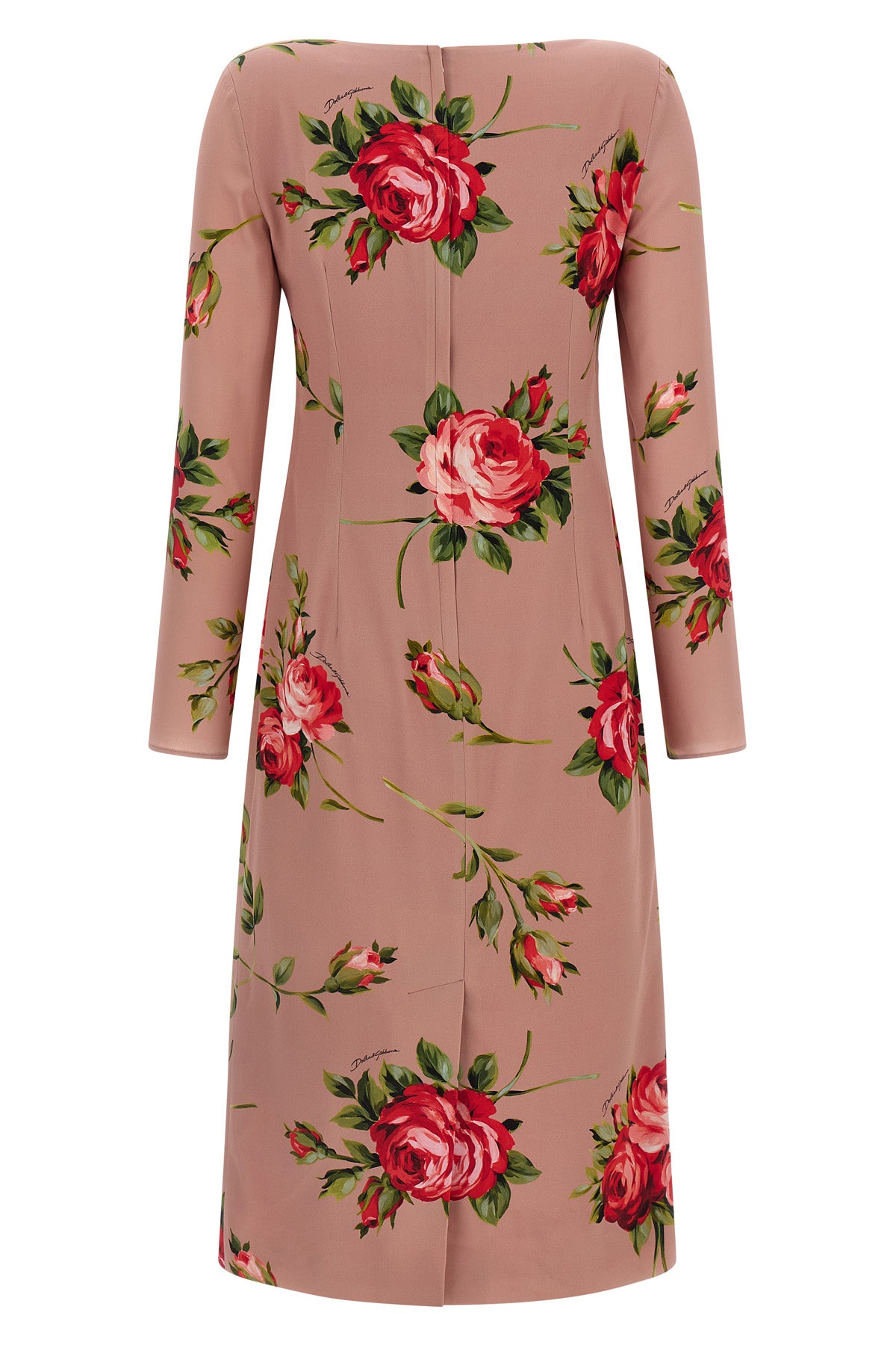 bouquet rose print silk midi dress