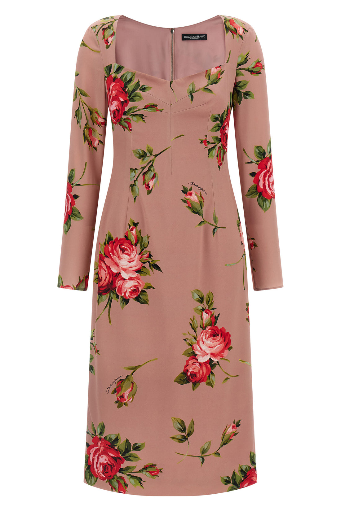 DOLCE &amp; GABBANA 40 bouquet rose print silk midi dress