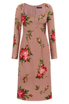 bouquet rose print silk midi dress