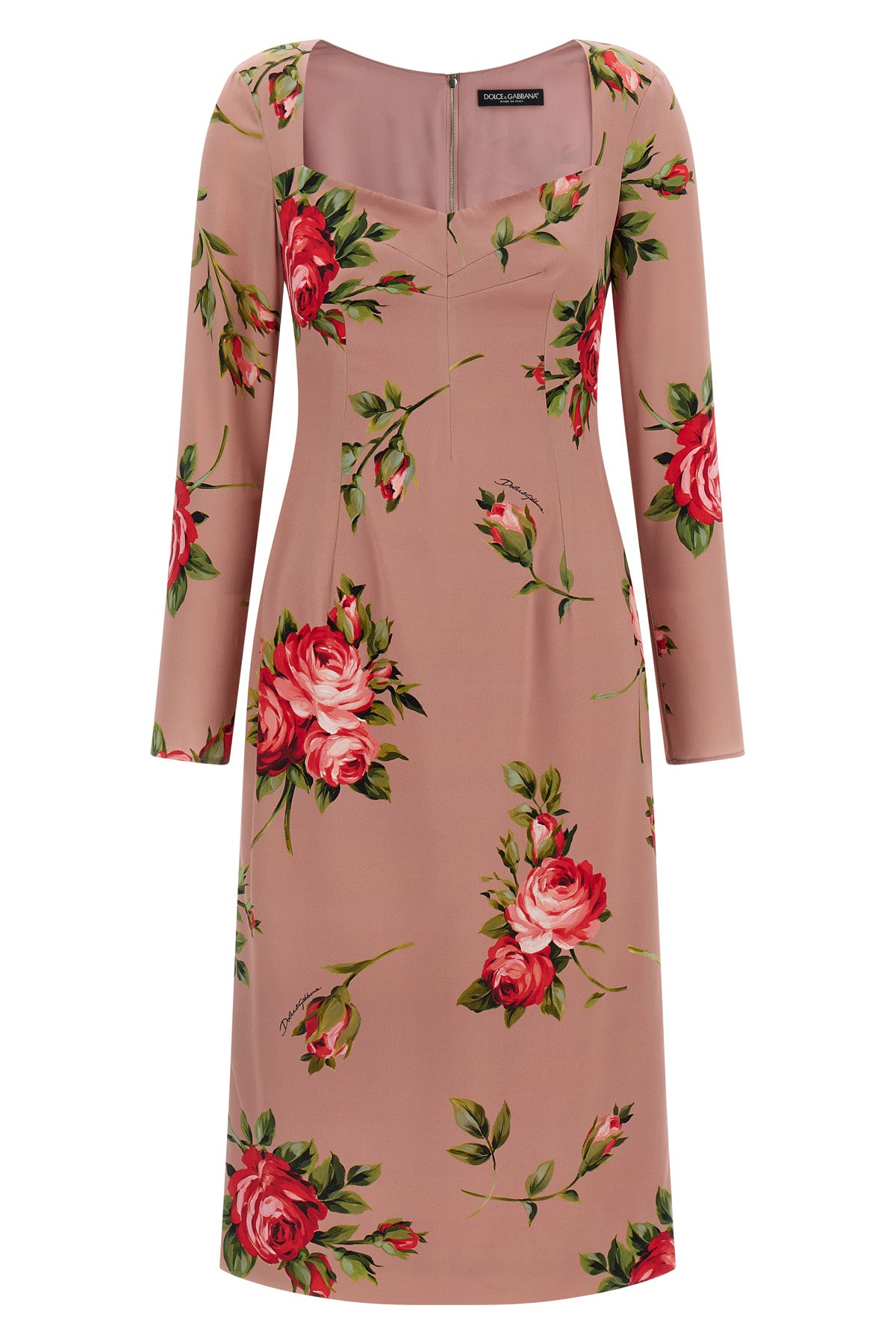 bouquet rose print silk midi dress