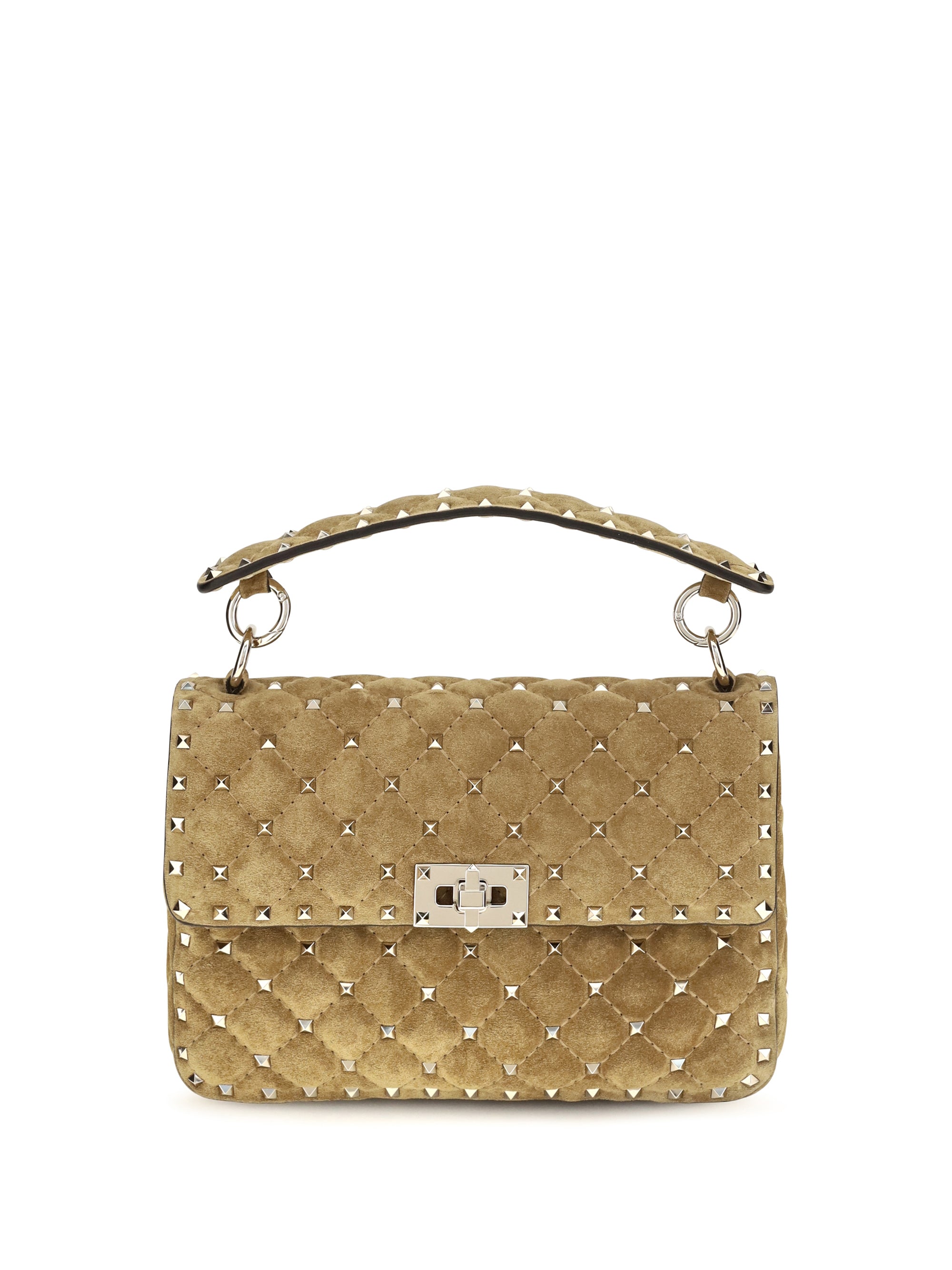 medium rockstud spike suede top handle bag
