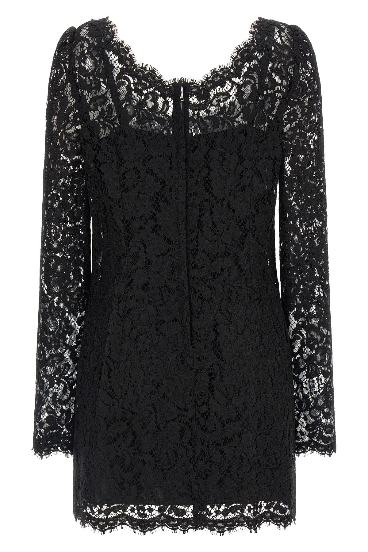 the dolce&gabbana mini dress in black cordonetto lace defines a tight silhouette