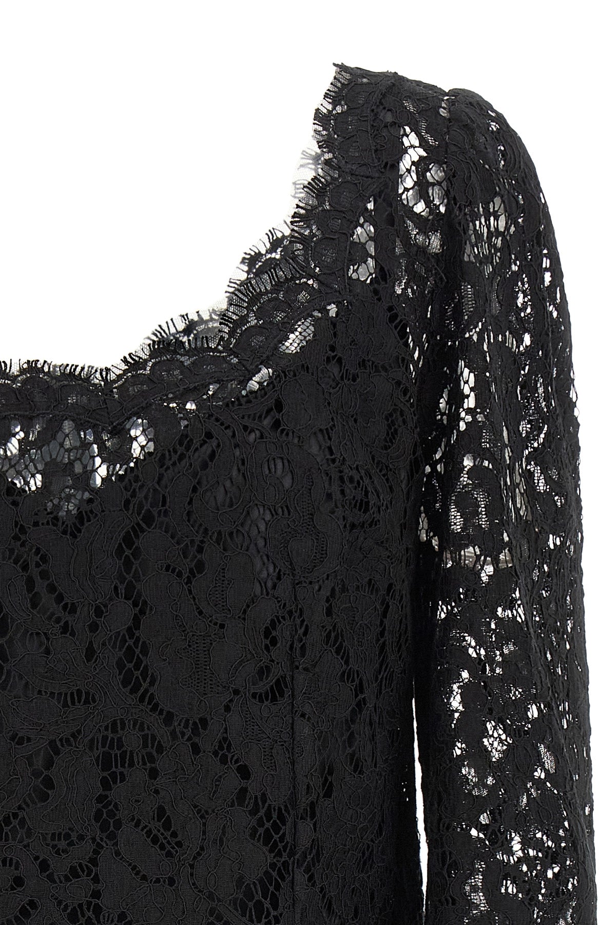 the dolce&gabbana mini dress in black cordonetto lace defines a tight silhouette
