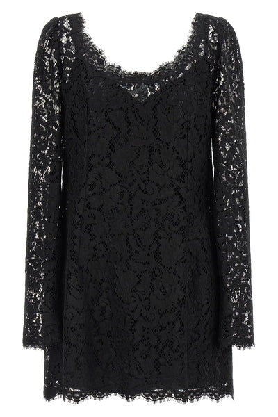 the dolce&gabbana mini dress in black cordonetto lace defines a tight silhouette